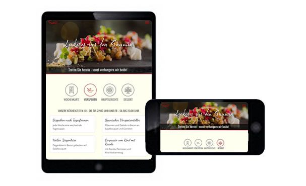 Tabletansicht und Handyansicht der Webseite vom Restaurant Salü Tabletansicht und Handyansicht der Webseite vom Restaurant Salü